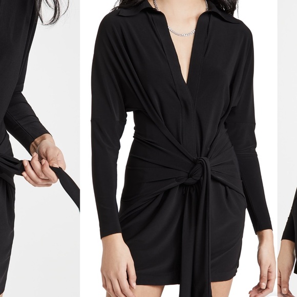Norma Kamali Women's Mini Tie Front Dress, Black, S - Picture 3 of 4